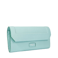 Portefeuille long rabat Ninon en cuir grainé - Menthe & Emeraude