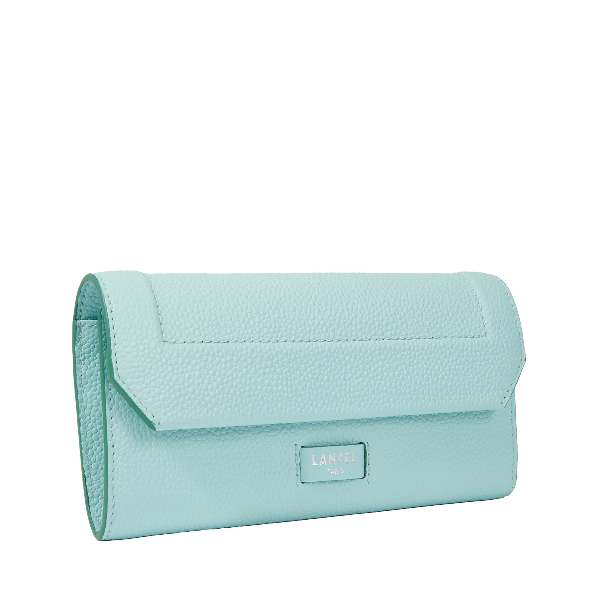 Portefeuille long rabat Ninon en cuir grainé - Menthe & Emeraude