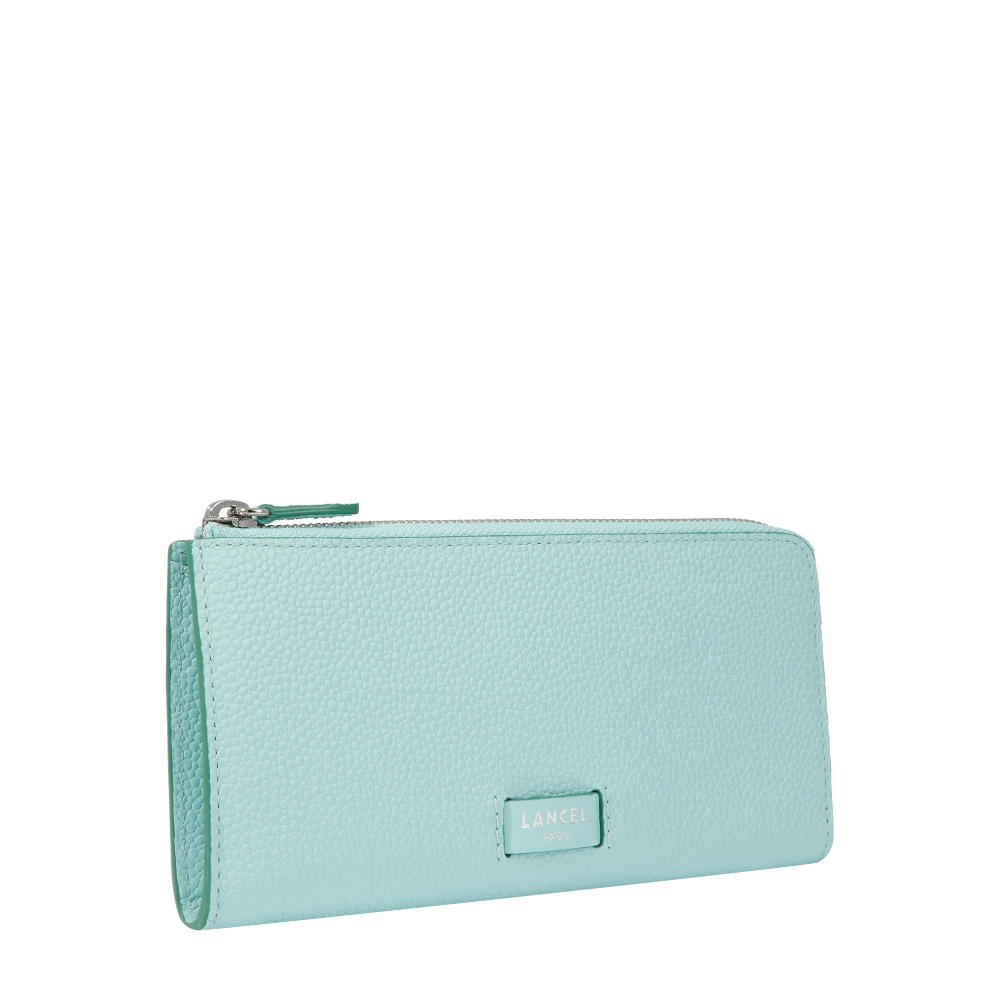 Portefeuille long zippé Ninon en cuir grainé - Menthe & Emeraude