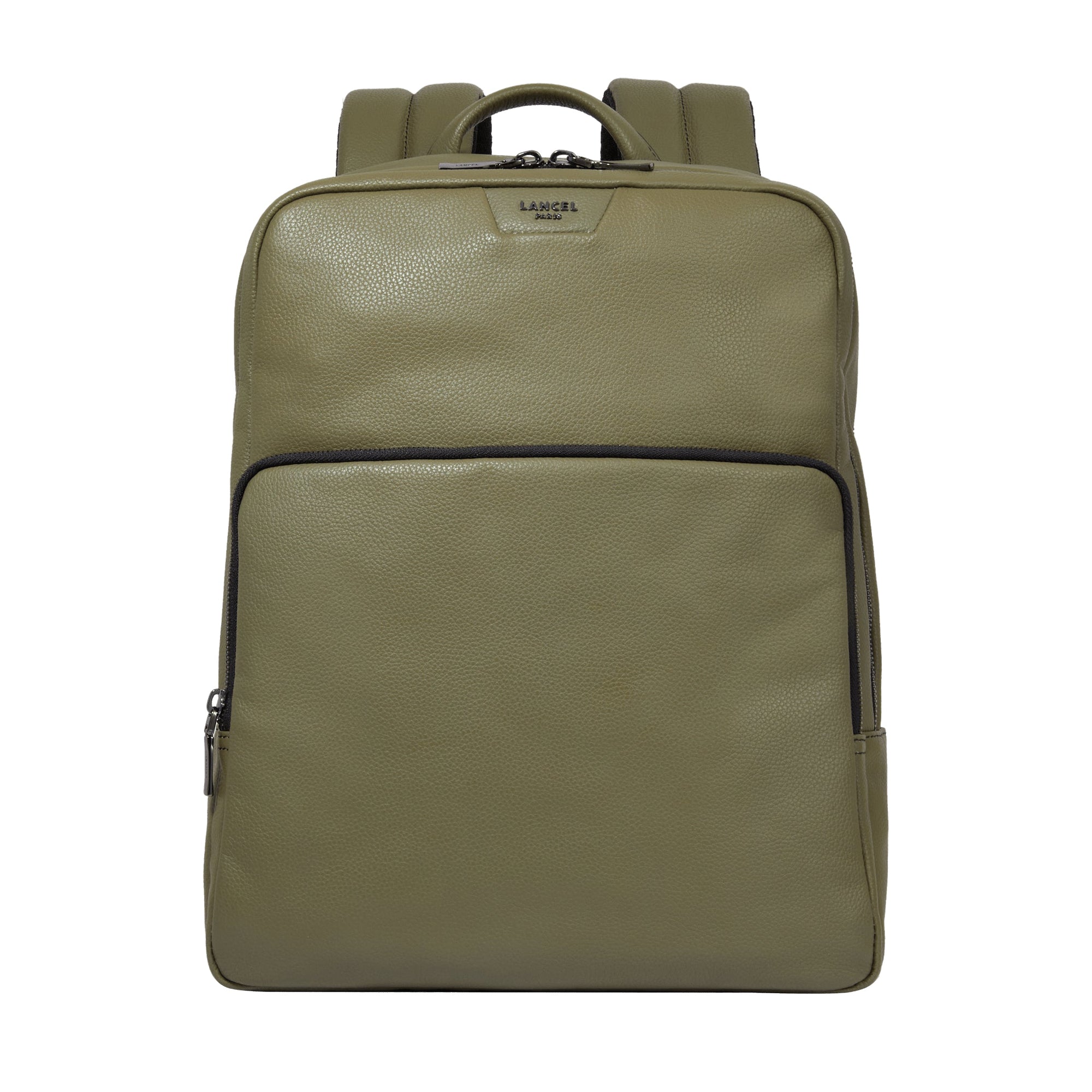 Sac à dos Côme 2 zip en cuir grainé - Kaki foncéoncé