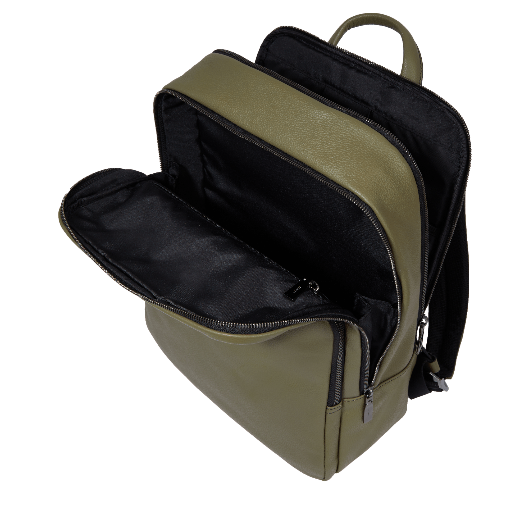 Sac à dos Côme 2 zip en cuir grainé - Kaki foncéoncé