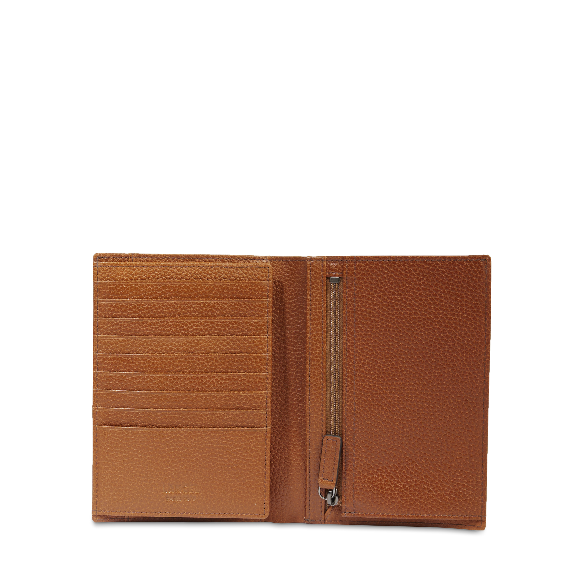 Portefeuille Come à 9 fentes en cuir grainé - Cognac