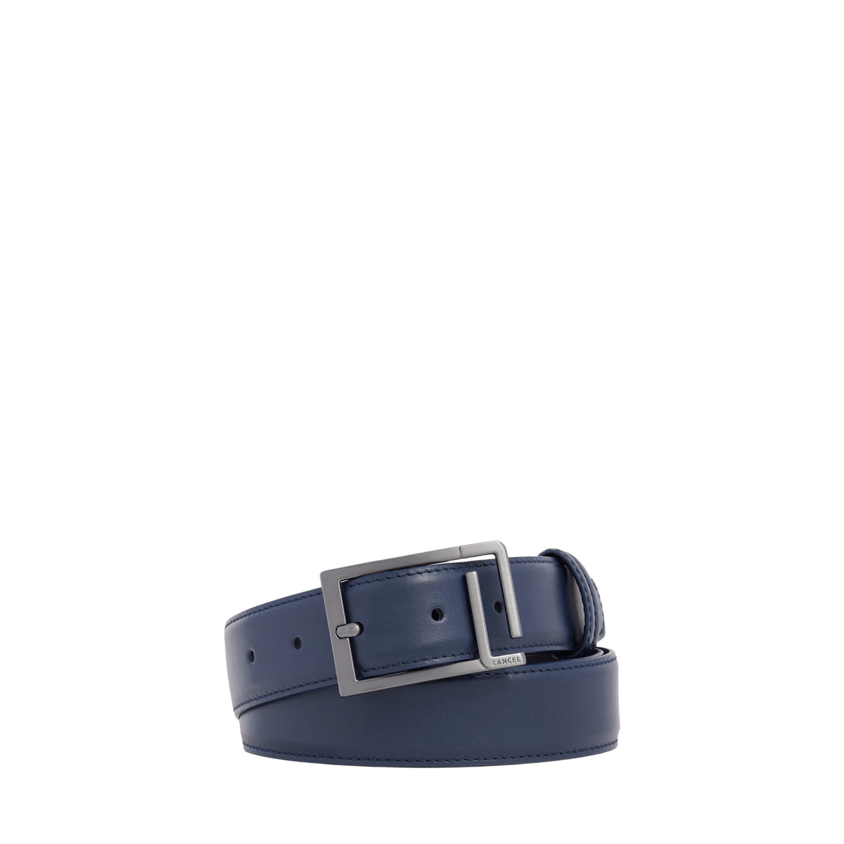 30 mm adjustable leather belt with initials - Navy Blue