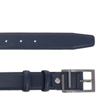 30 mm adjustable leather belt with initials - Navy Blue