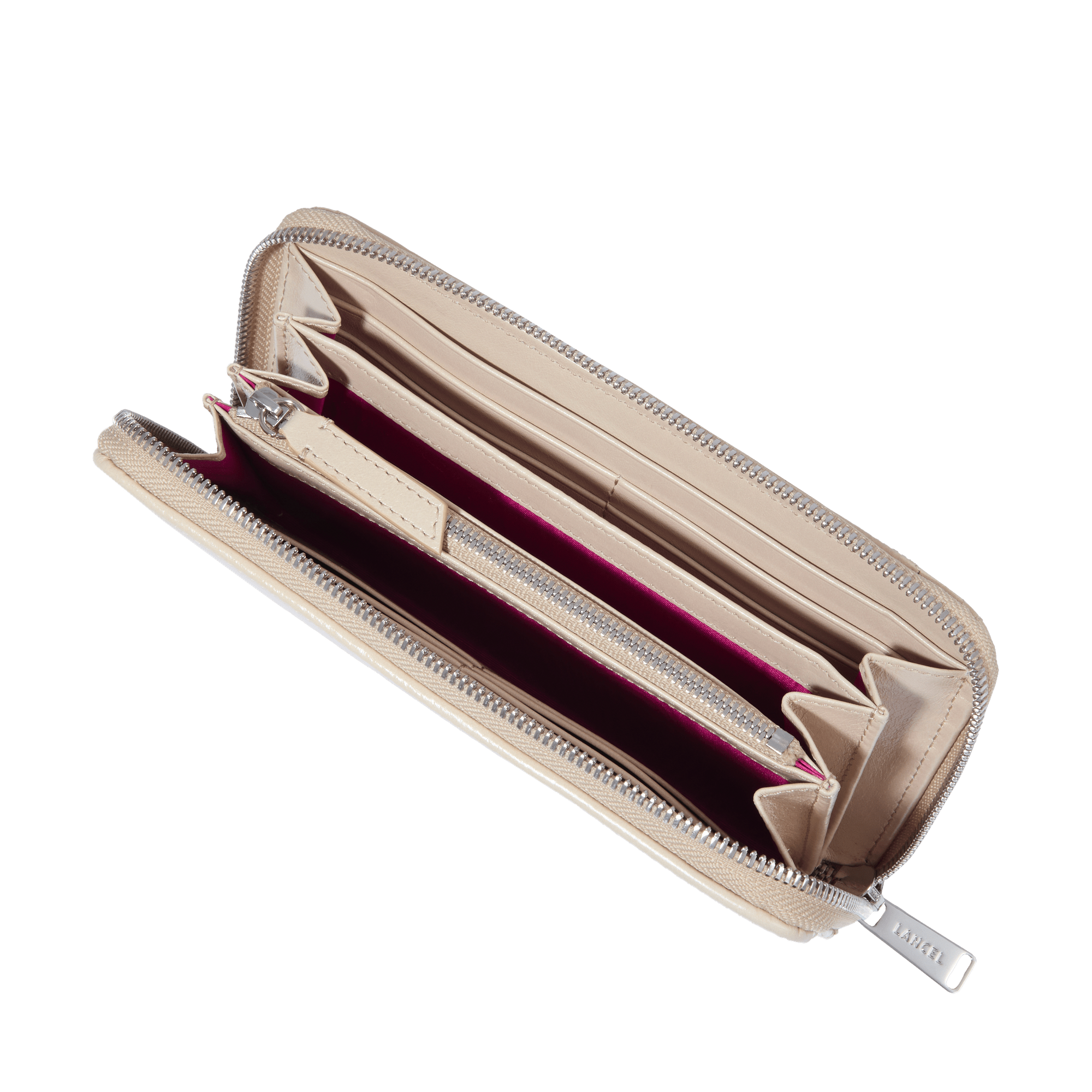 Portefeuille long Midi-Minuit à zip en cuir matelassé - Dune