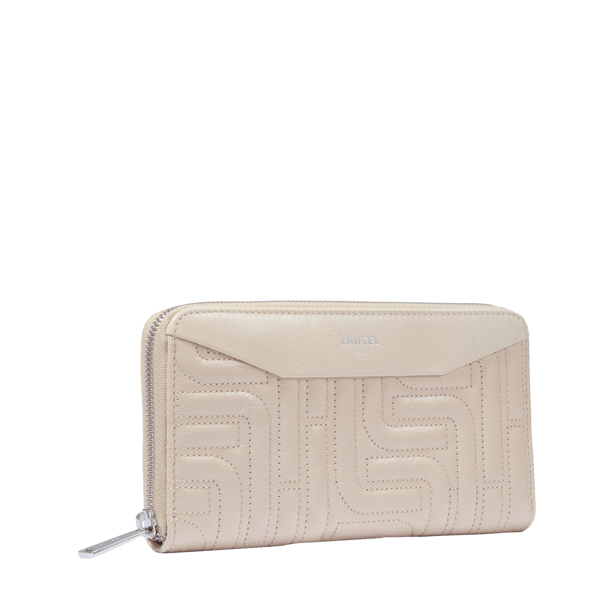 Portefeuille long Midi-Minuit à zip en cuir matelassé - Dune