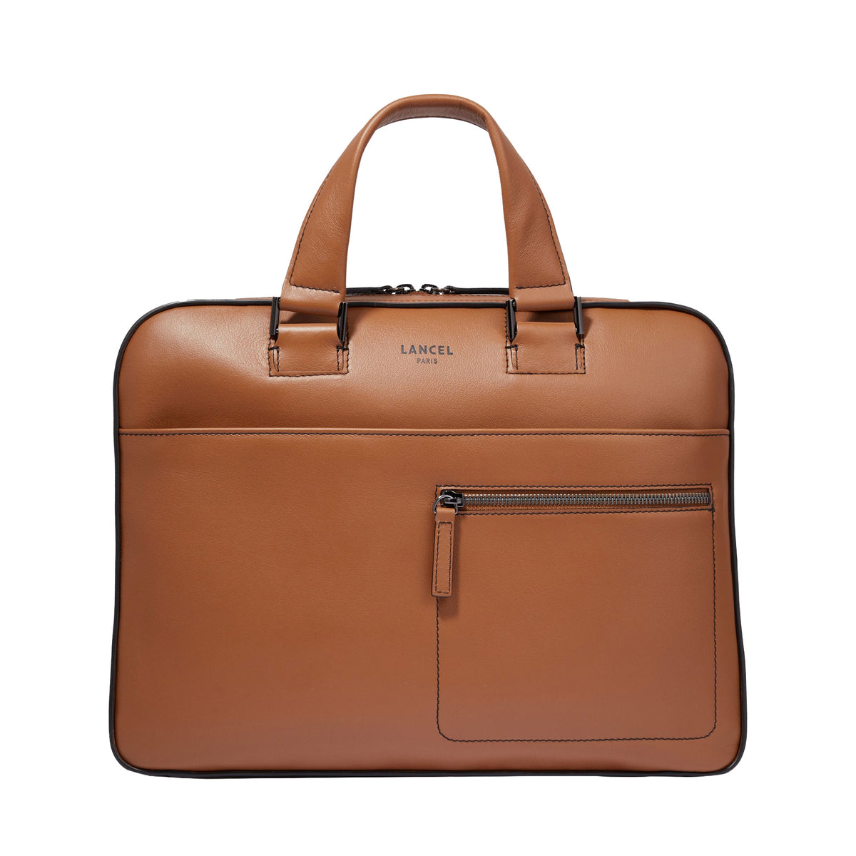 14' Max leather briefcase - Cognac