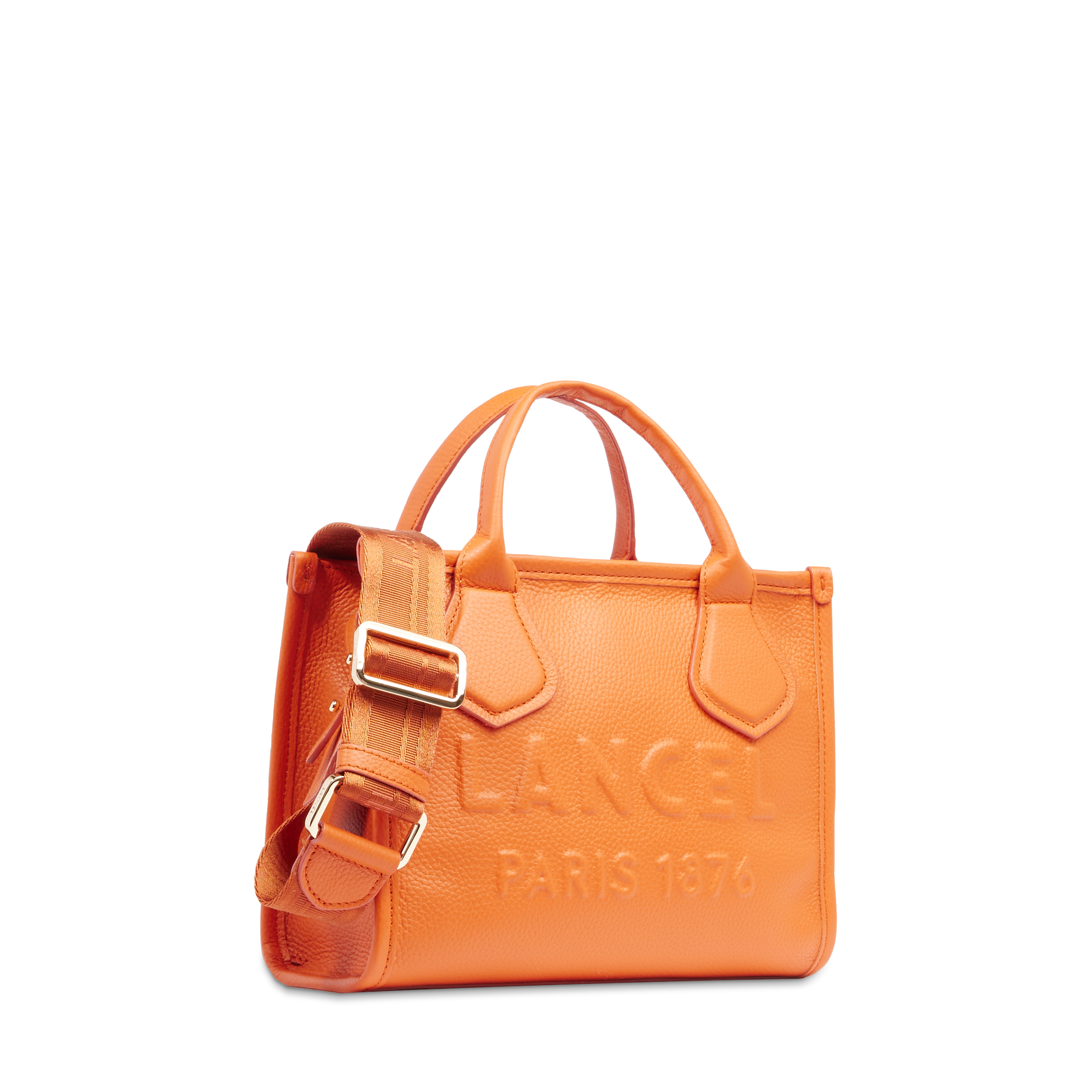 Sac cabas zippé Jour S en cuir grainé - Orange