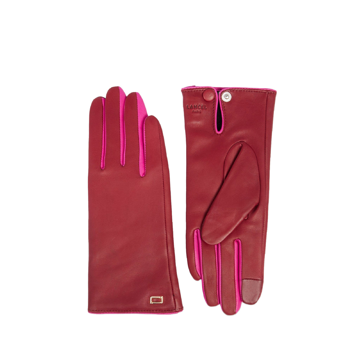 Two-tone leather gloves - Carmine & Pink