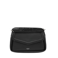 Sac rabat Oblique M en cuir grainé - Noir