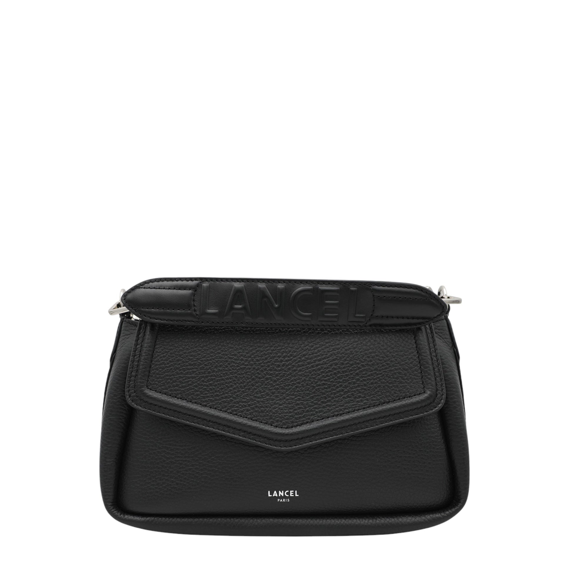 Sac rabat Oblique M en cuir grainé - Noir