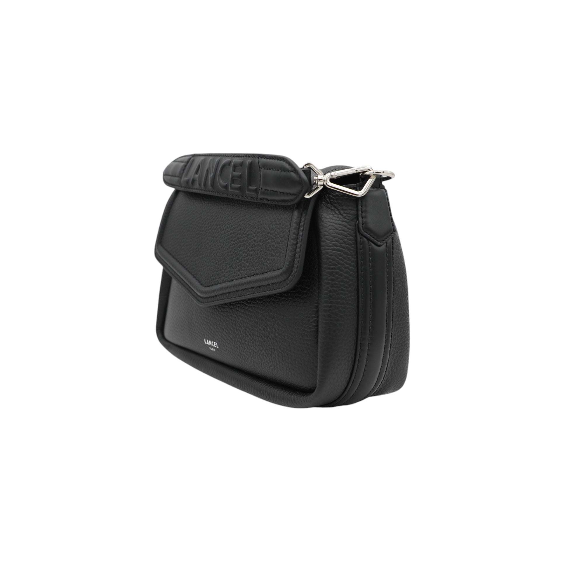 Sac rabat Oblique M en cuir grainé - Noir