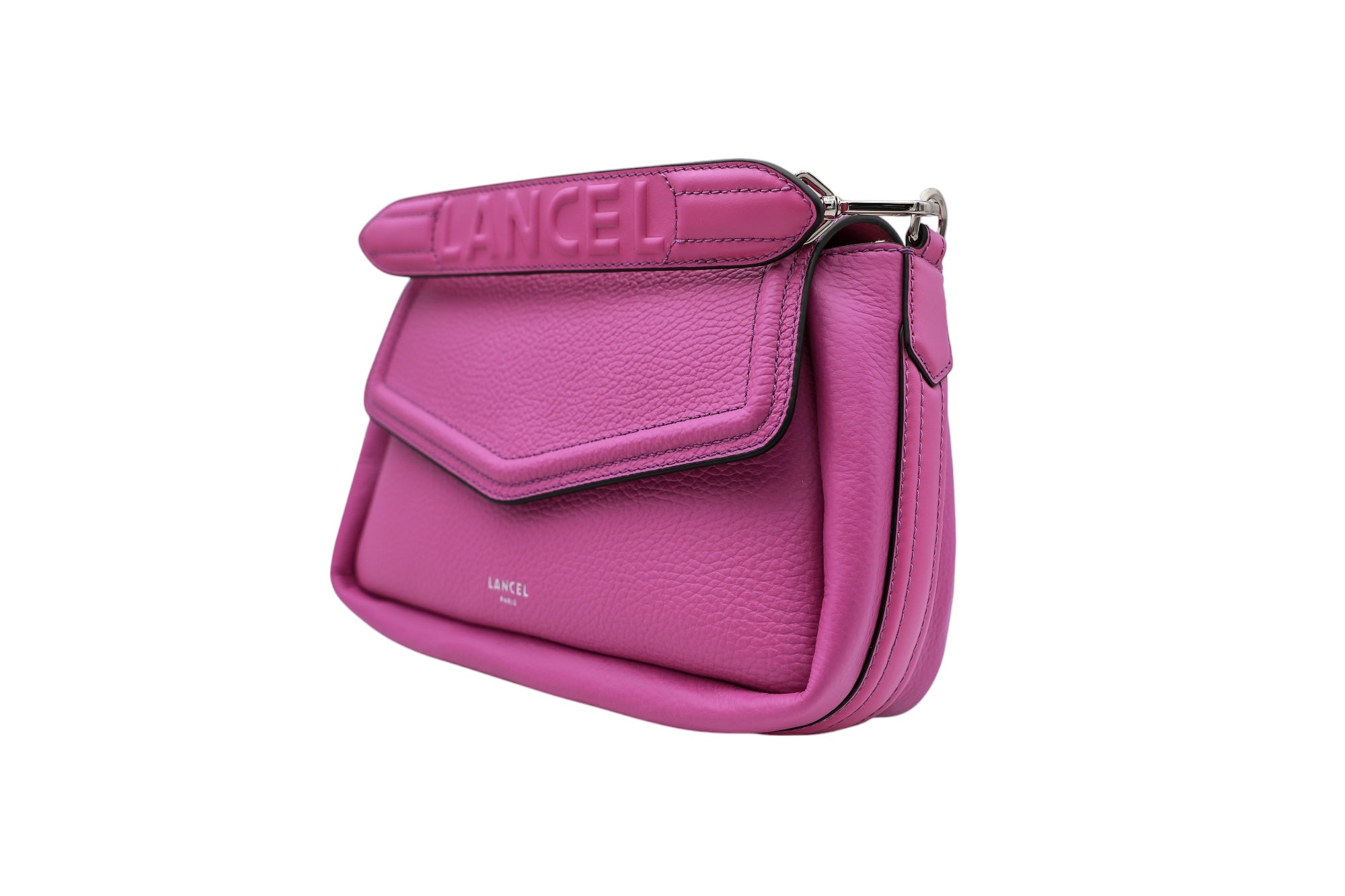 Sac rabat Oblique M en cuir grainé - Rose Glamour