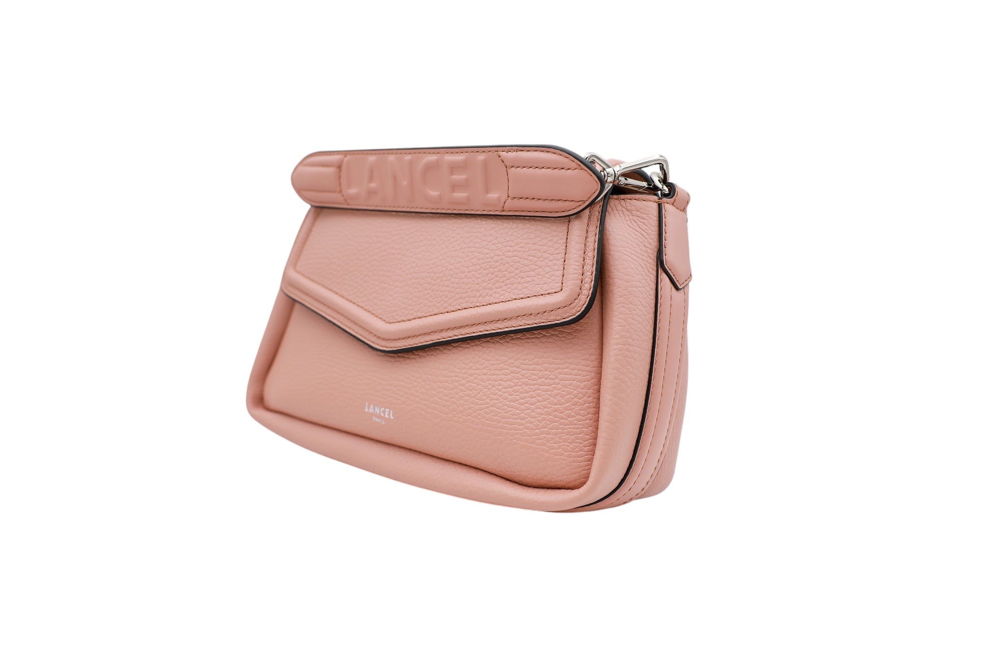 Sac rabat Oblique M en cuir grainé - Nude