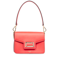 Sac rabat Angèle S en cuir lisse - Rouge Baiser