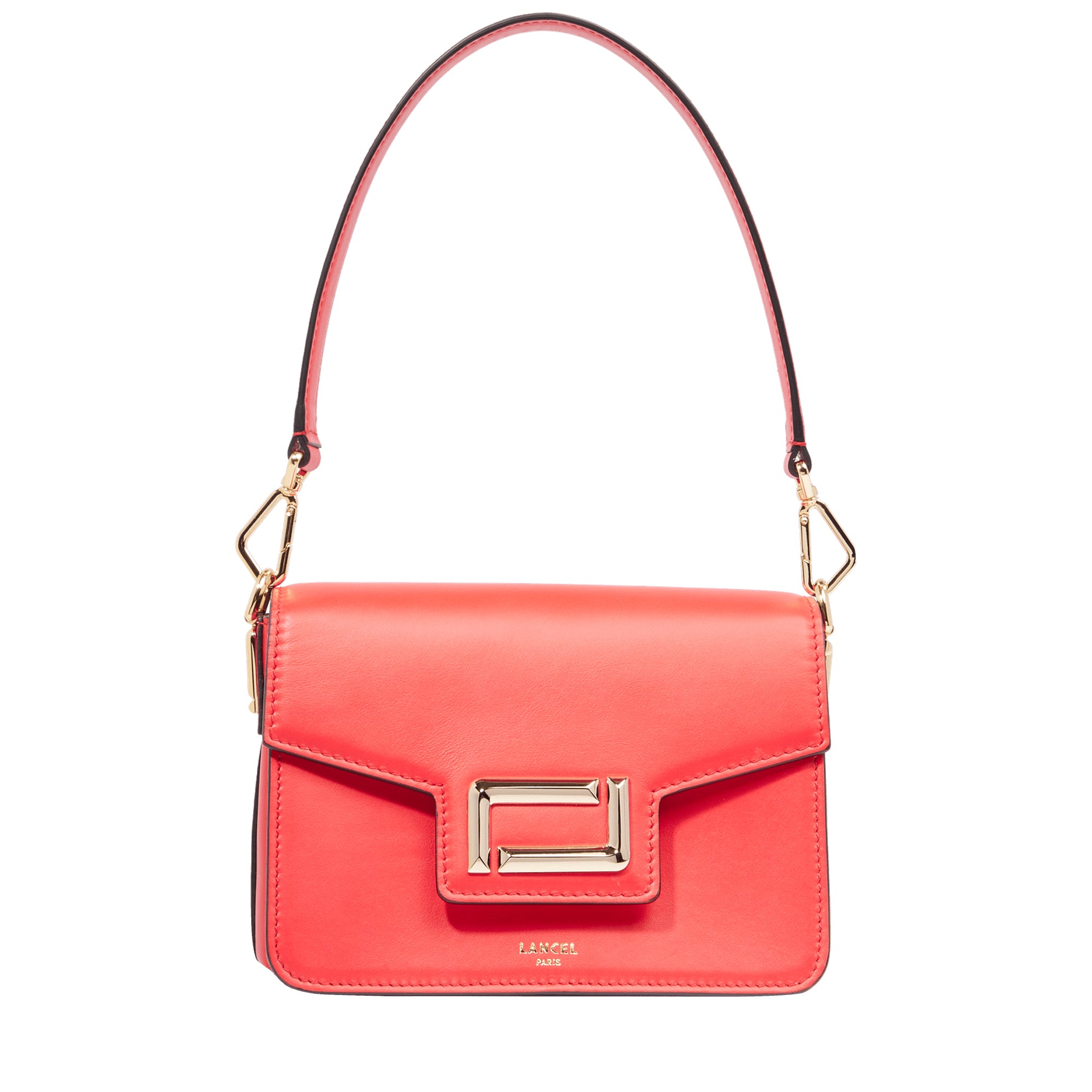 Sac rabat Angèle S en cuir lisse - Rouge Baiser