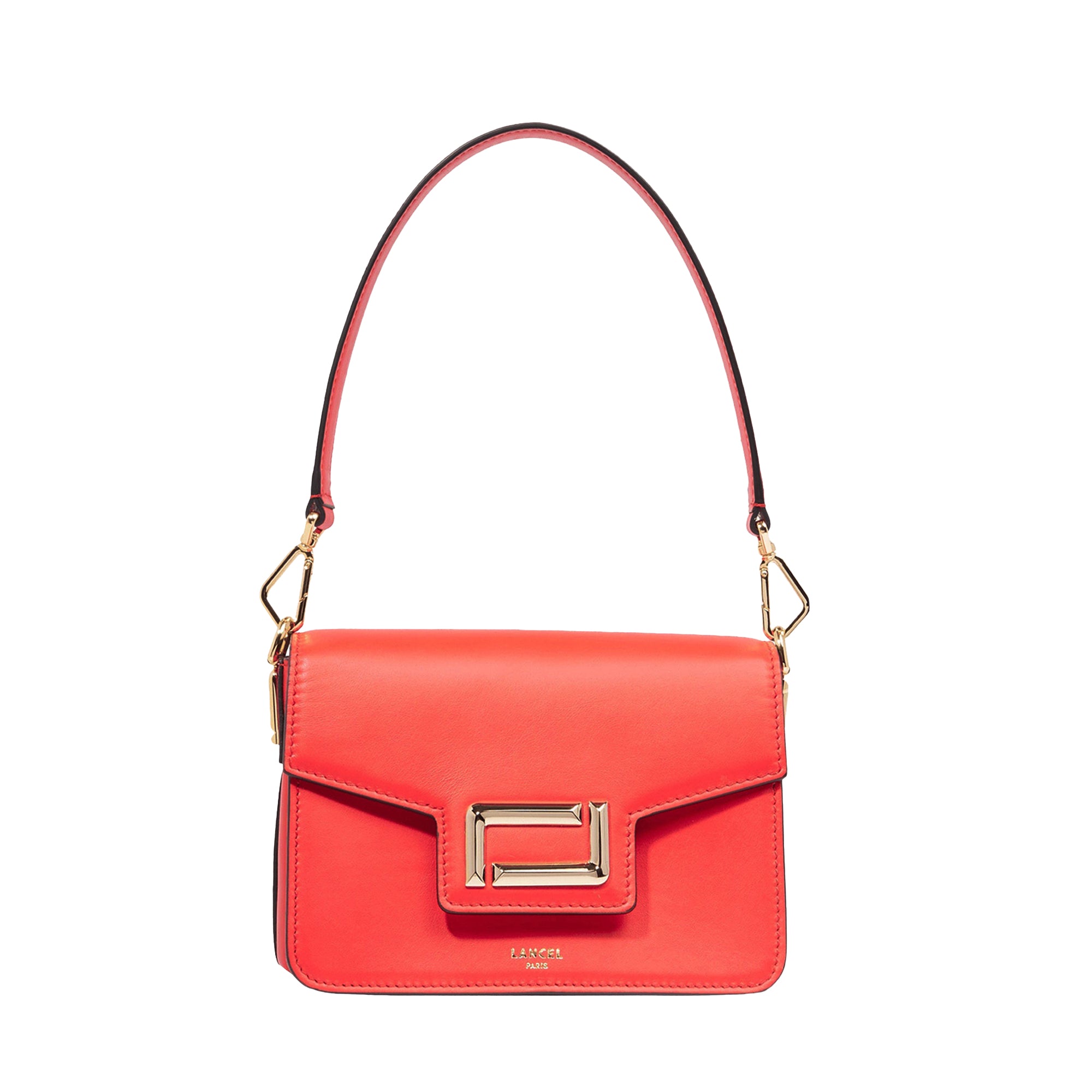 Sac rabat S Angèle en cuir lisse - Rouge Baiser