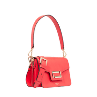 Sac rabat Angèle S en cuir lisse - Rouge Baiser
