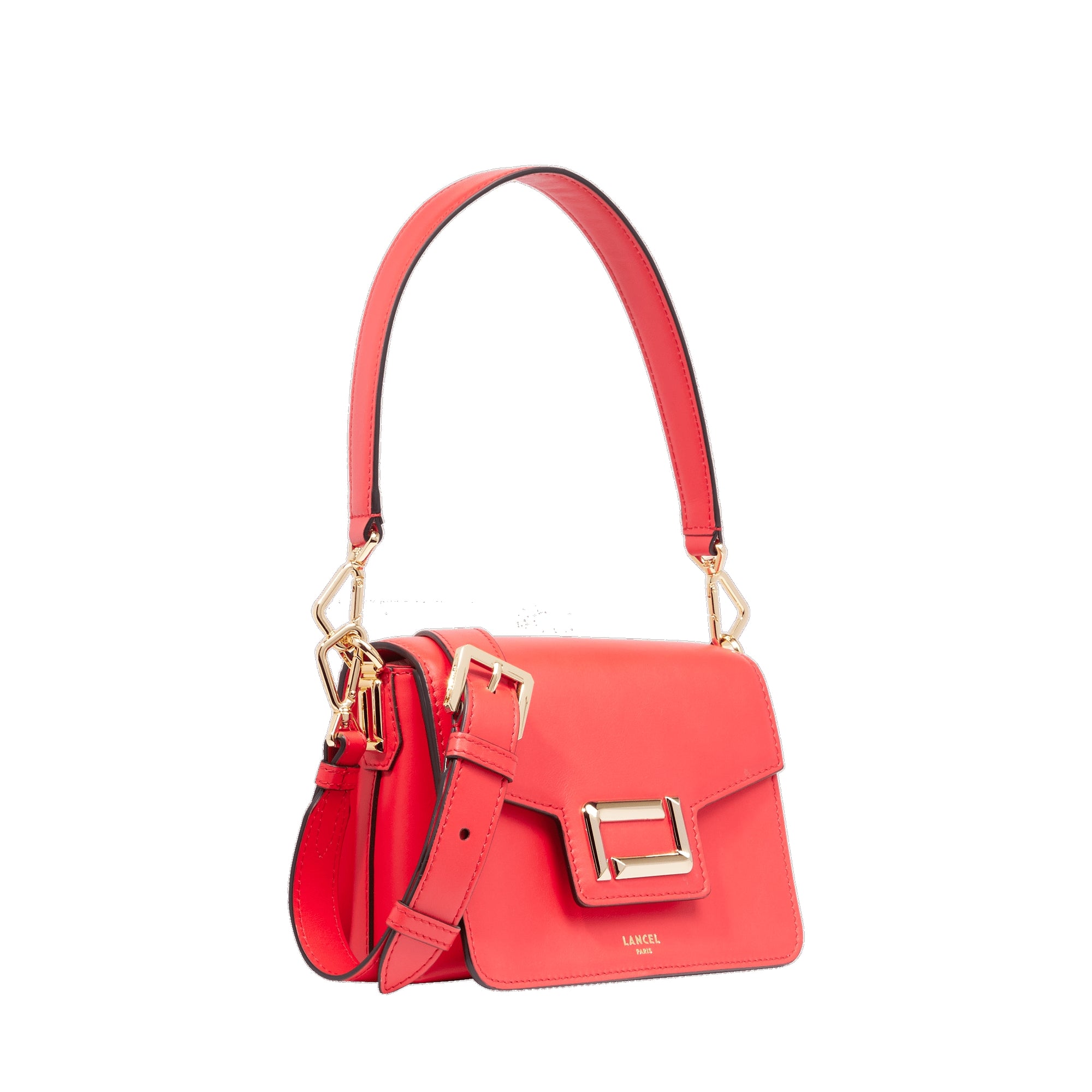 Sac rabat S Angèle en cuir lisse - Rouge Baiser