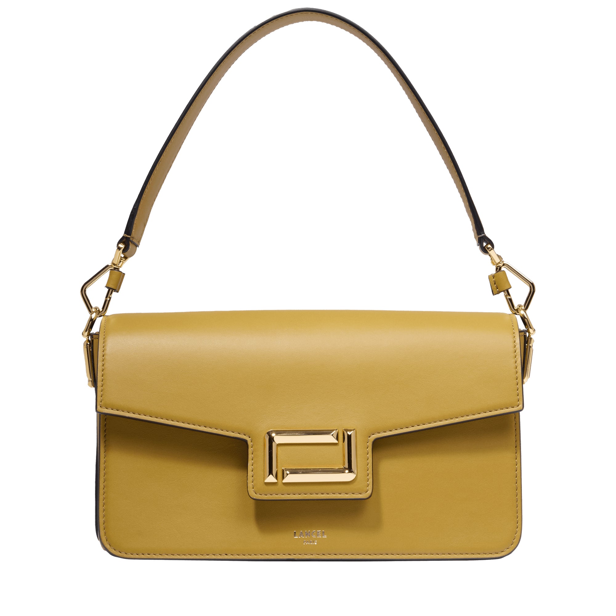 Sac rabat Angèle M en cuir lisse - Moutarde