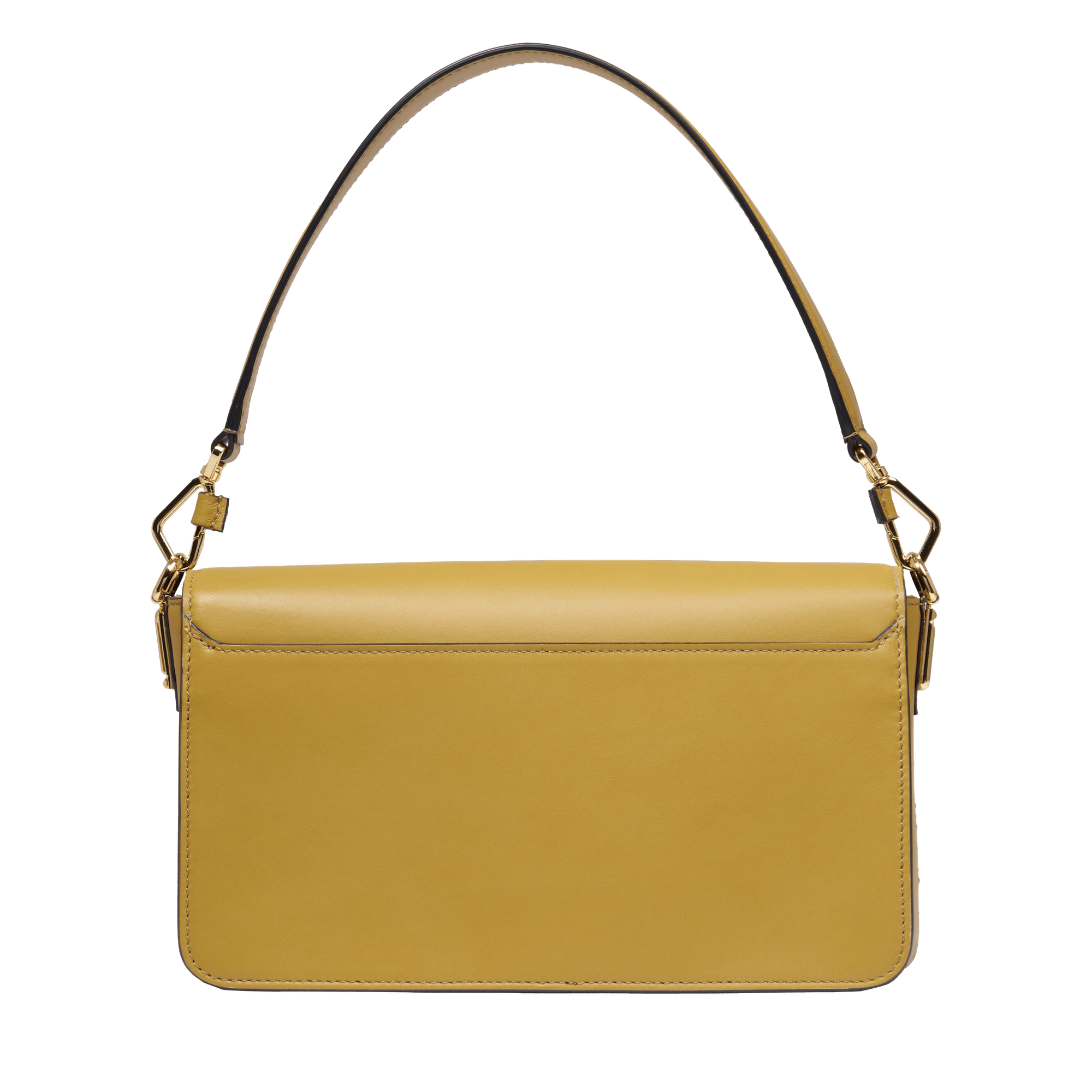 Sac rabat Angèle M en cuir lisse - Moutarde