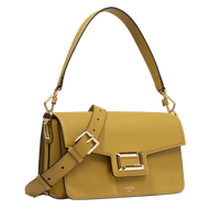 Sac rabat Angèle M en cuir lisse - Moutarde