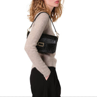 Sac rabat M Angèle en cuir et python - Noir
