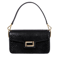 Sac rabat M Angèle en cuir et python - Noir