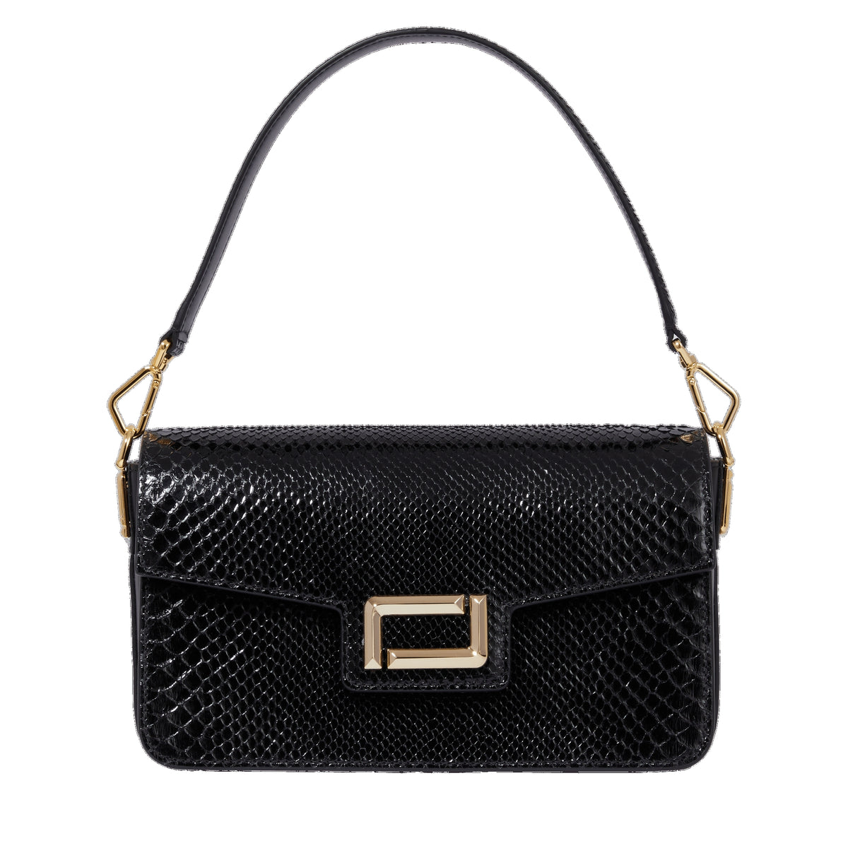 Sac rabat M Angèle en cuir et python - Noir