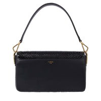 Sac rabat M Angèle en cuir et python - Noir