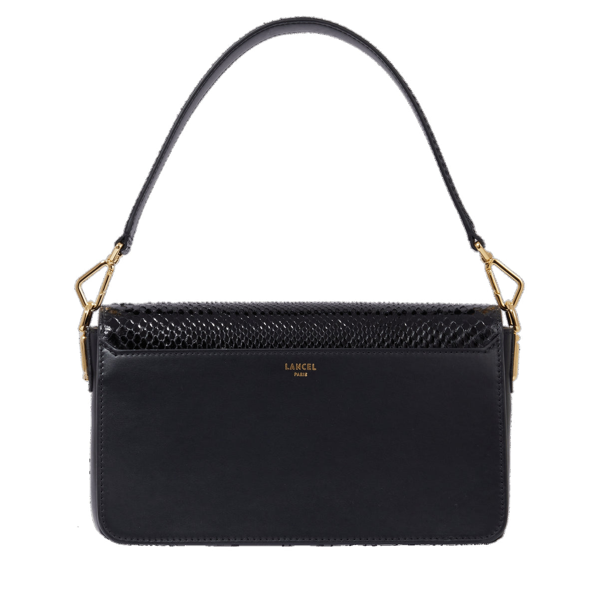 Sac rabat M Angèle en cuir et python - Noir