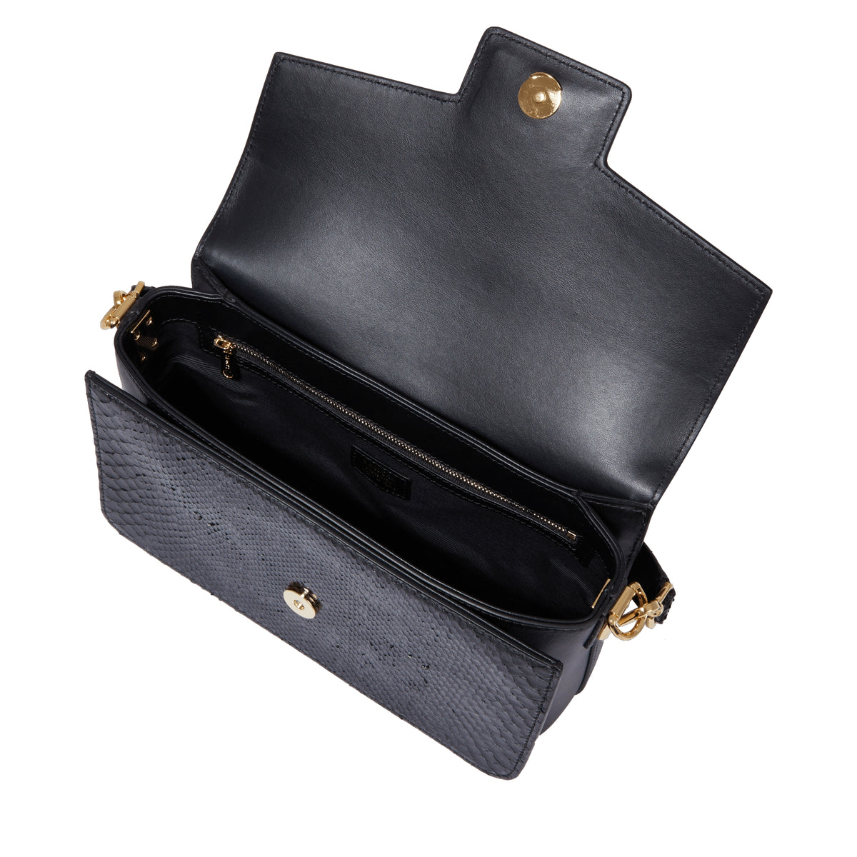 Sac rabat M Angèle en cuir et python - Noir