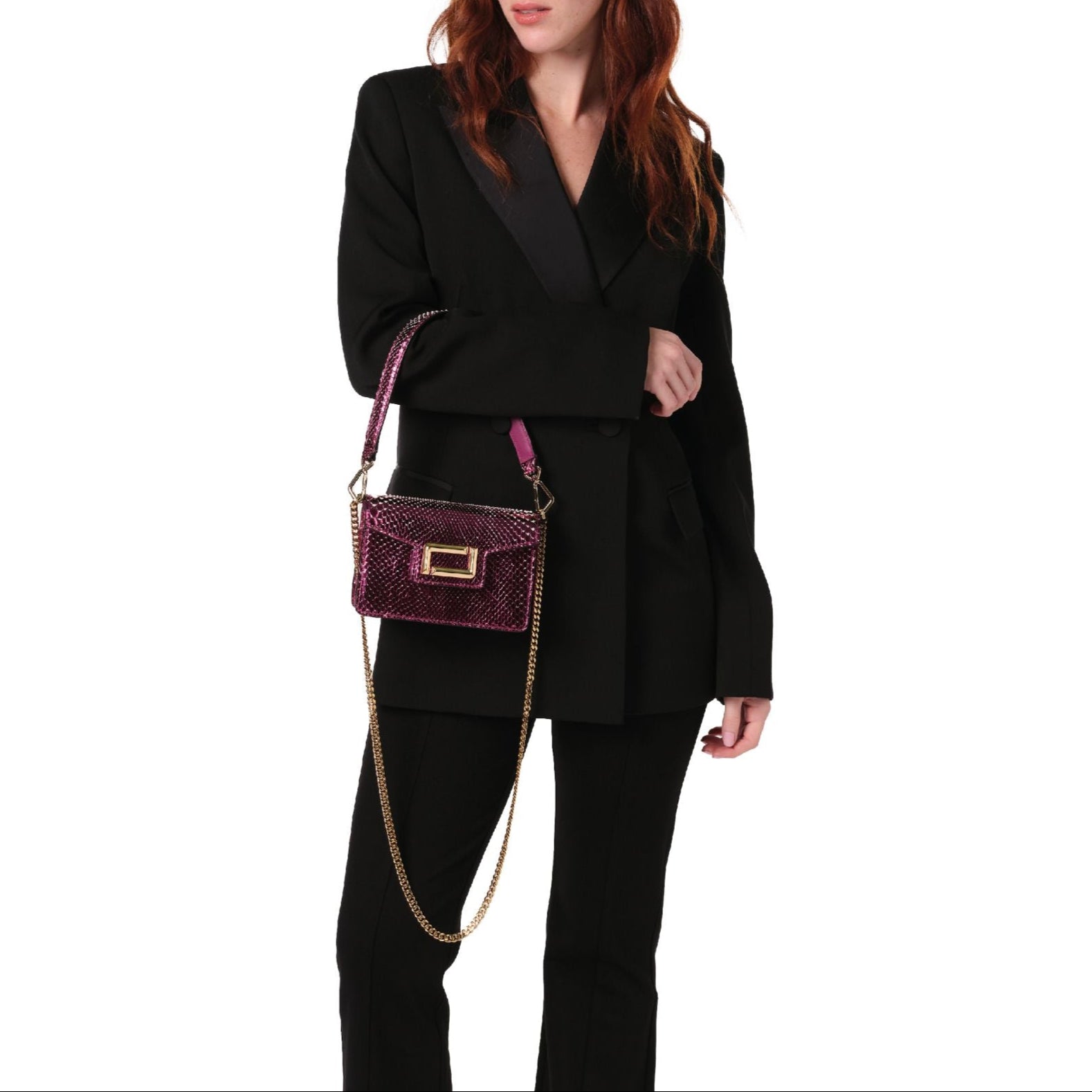 Mini sac rabat Angèle en python - Fuchsia