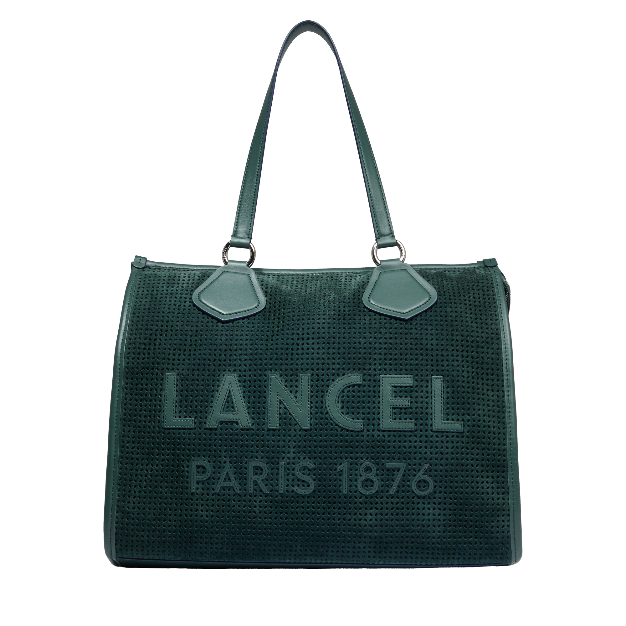 Sac cabas zippé Lancel tote L en cuir lisse - Vert Imprial