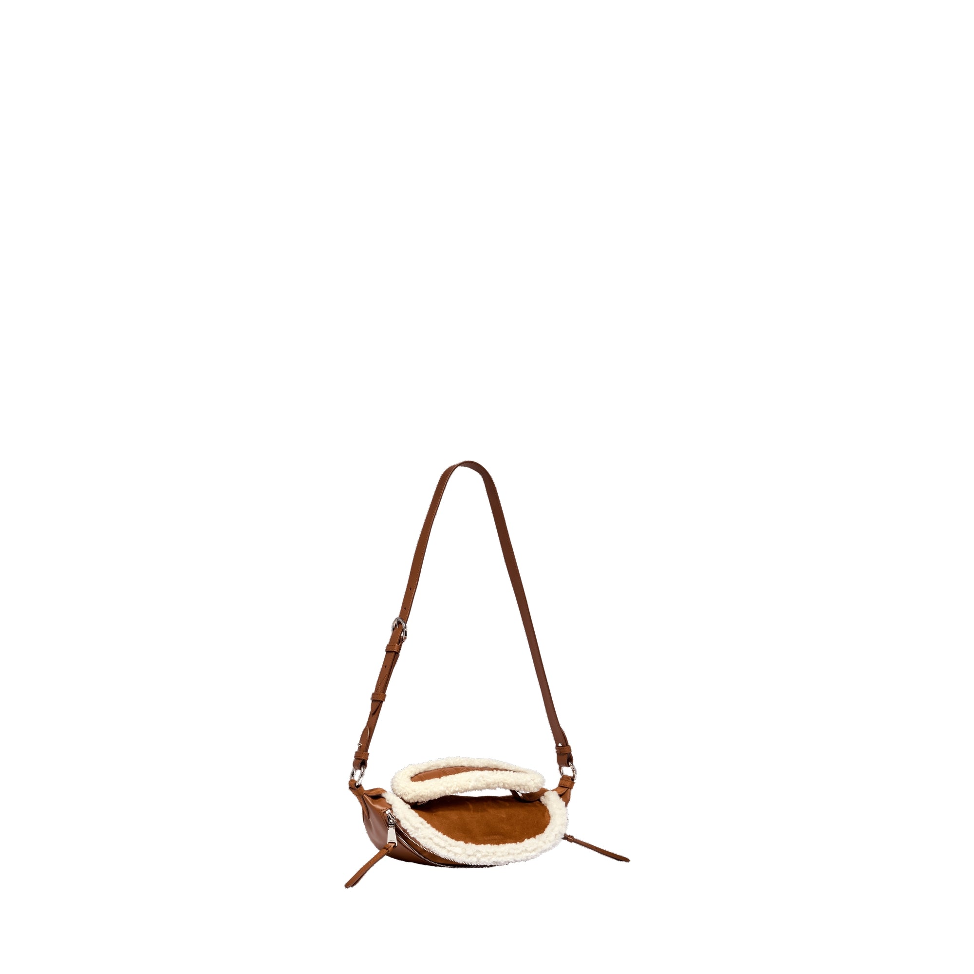 Sac porté croisé zippé S Origami en cuir - Chataigne