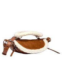 Sac porté croisé zippé S Origami en cuir - Chataigne