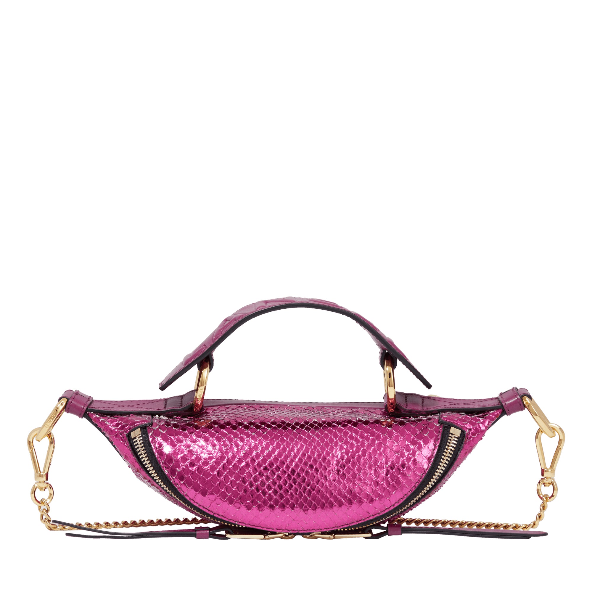 Mini sac porté croisé zippé Origami en python - Fuchsia