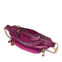 Mini sac porté croisé zippé Origami en python - Fuchsia