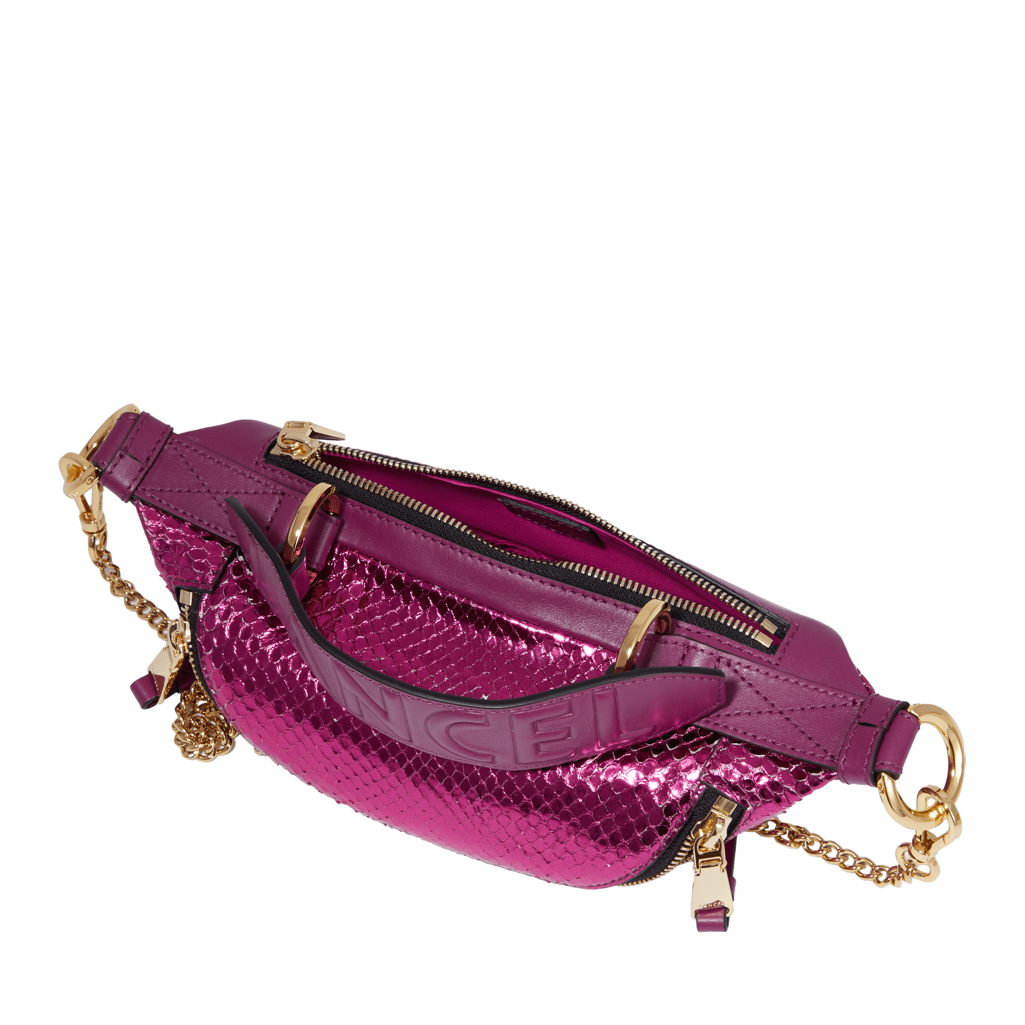 Mini sac porté croisé zippé Origami en python - Fuchsia