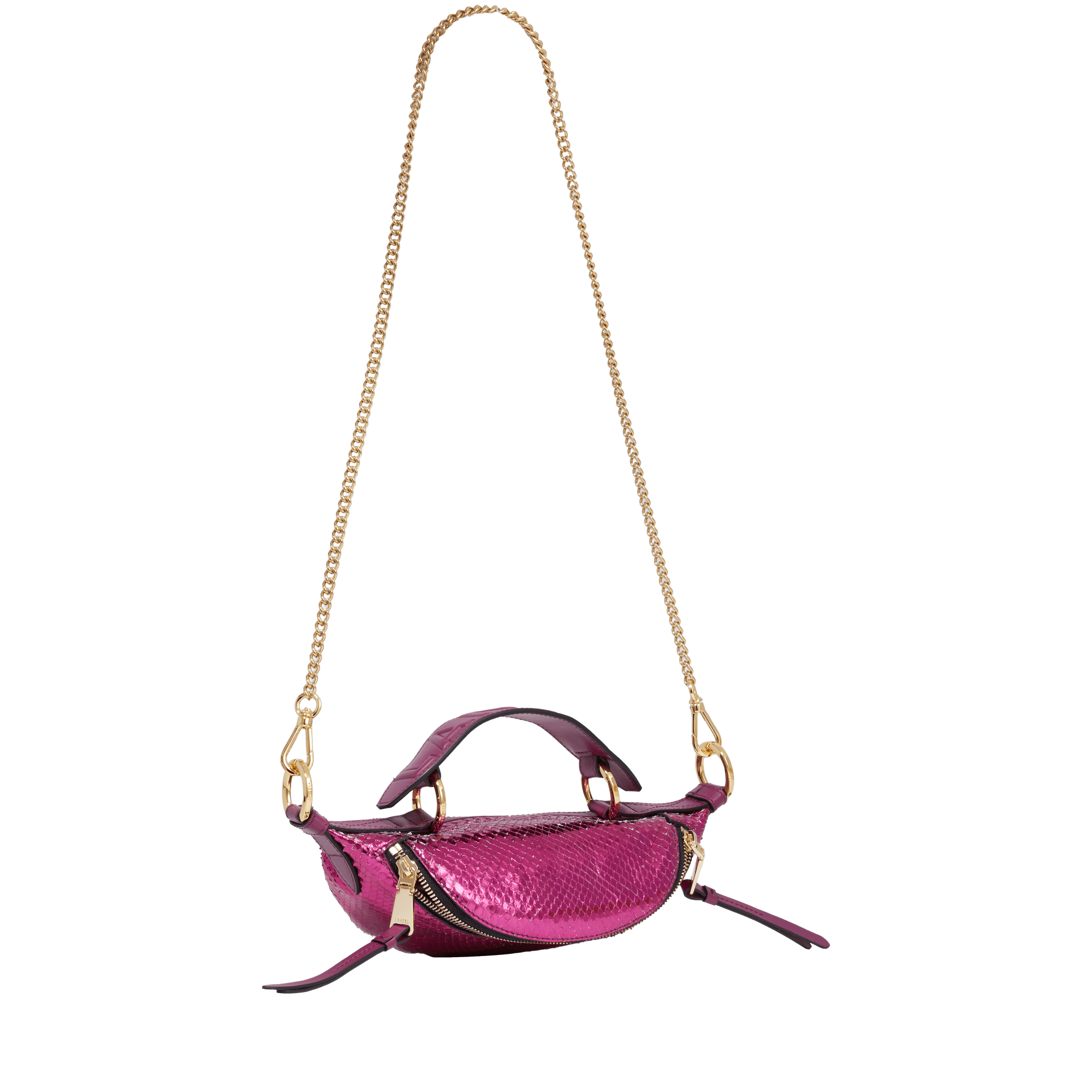 Mini sac porté croisé zippé Origami en python - Fuchsia