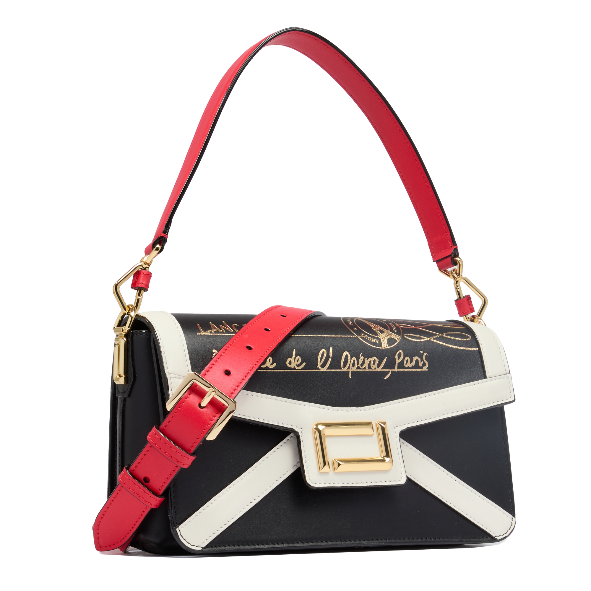 Sac rabat Angèle M en cuir lisse - Multico Noir