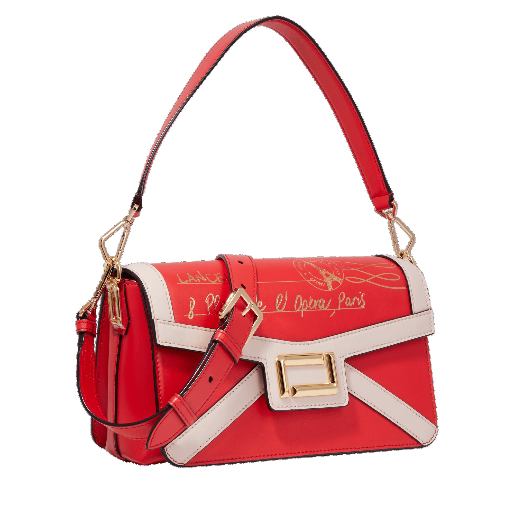 Sac rabat M Angele en cuir - Multicolore Rouge Baiser