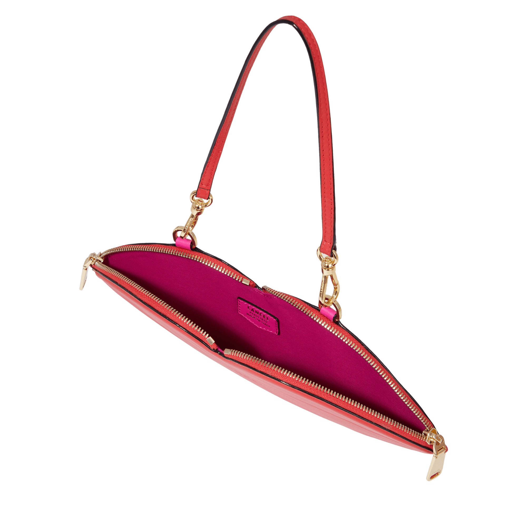 Sac pochette Origami en cuir lisse - Tomate