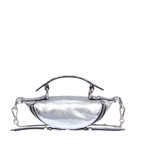 Mini sac porté croisé zippé Origami en cuir - Argente
