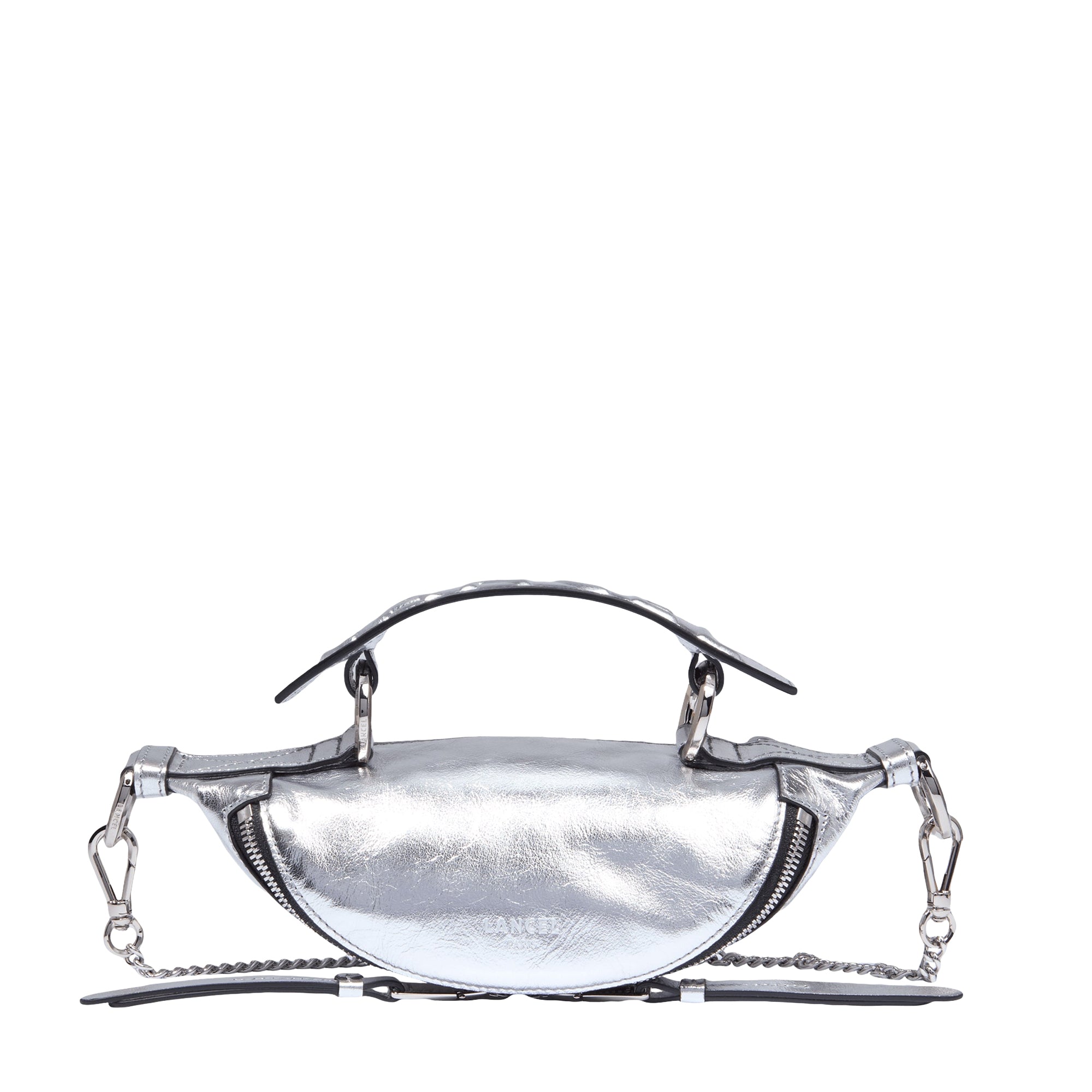 Mini sac porté croisé zippé Origami en cuir - Argente