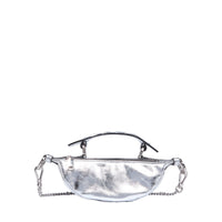 Mini sac porté croisé zippé Origami en cuir - Argente