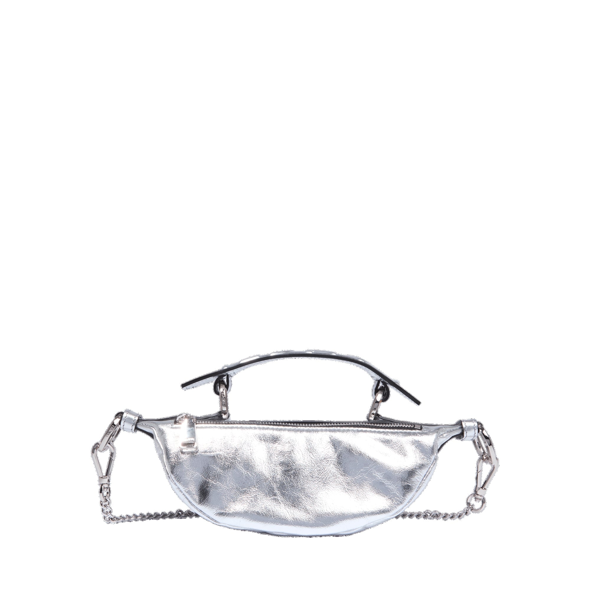 Mini sac porté croisé zippé Origami en cuir - Argente