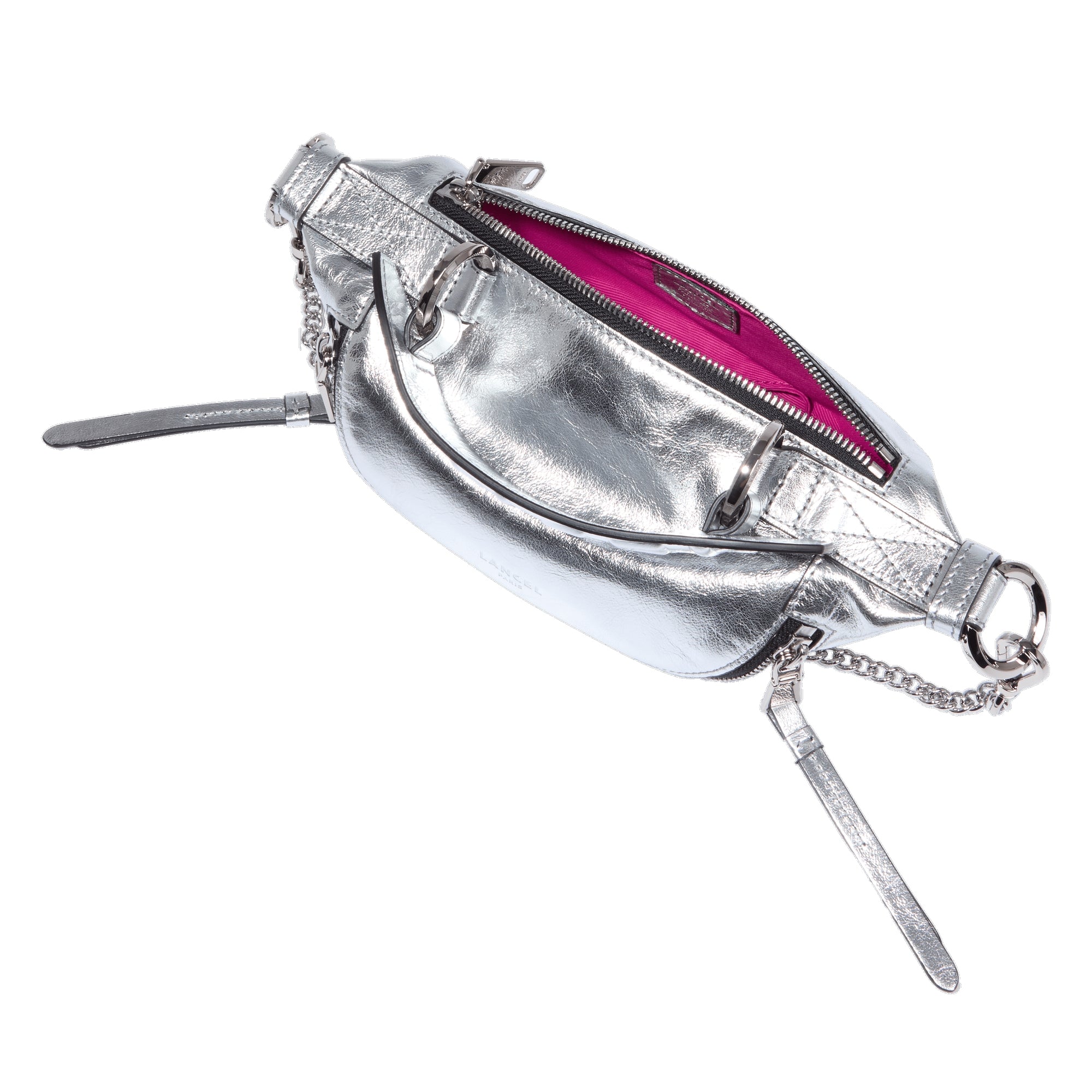 Mini sac porté croisé zippé Origami en cuir - Argente