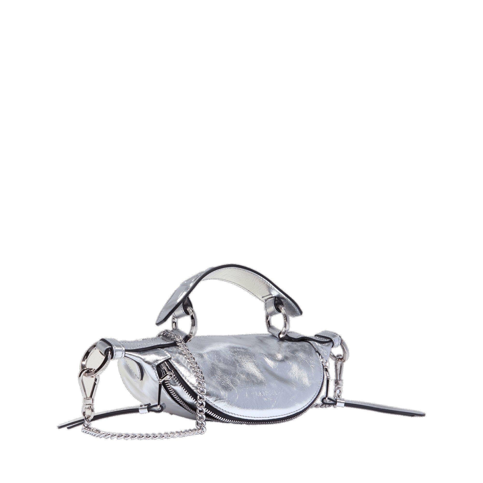 Mini sac porté croisé zippé Origami en cuir - Argente