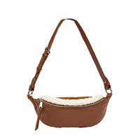 Sac porté croisé zippé S Origami en cuir - Chataigne